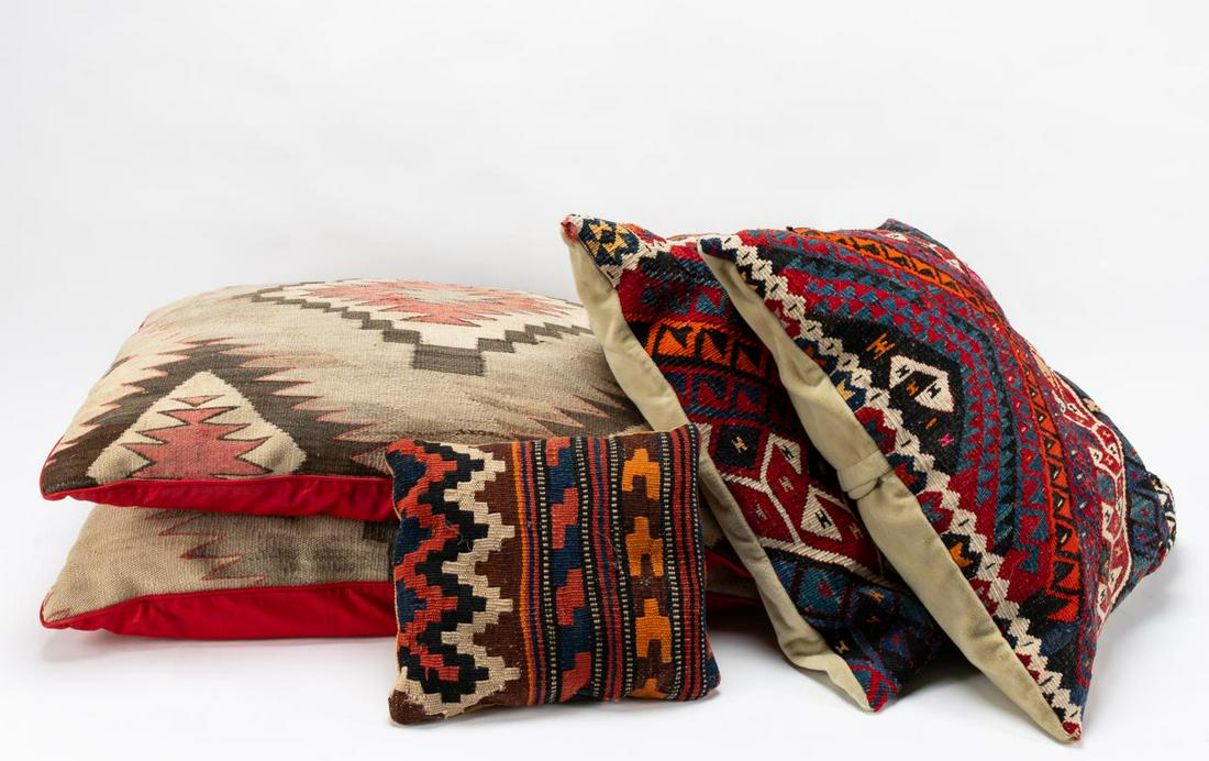 FIVE MULTICOLORED PATTERNED KILIM THROW PILLOWS (1 of 6)