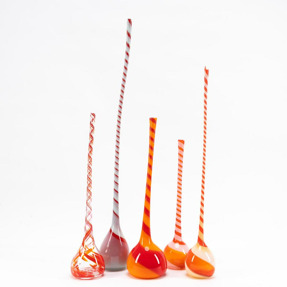 5PCS, MICHAEL ANCHIN SWIRLED BLOWN GLASS BOTTLES (1 of 5)