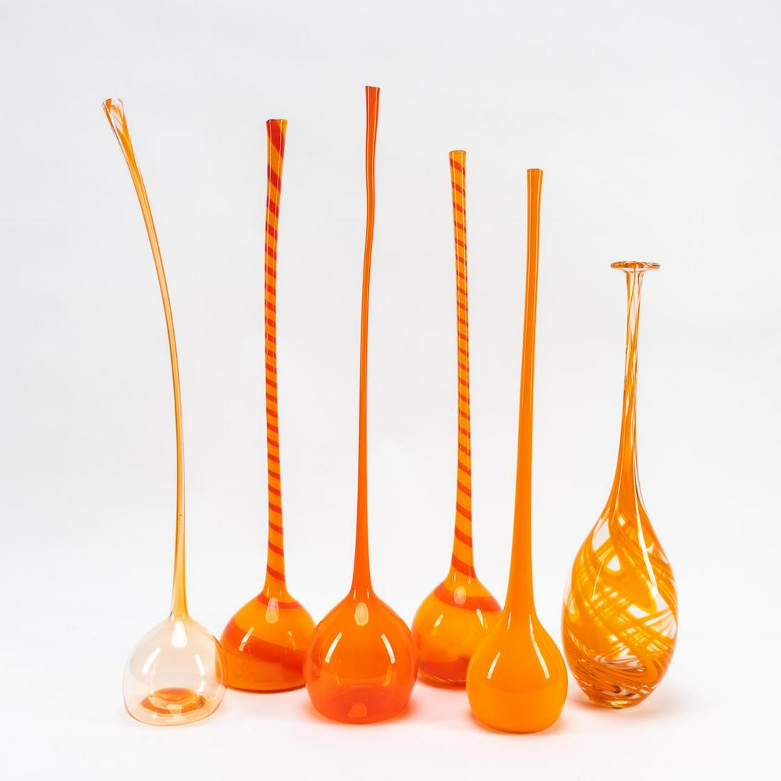 6PCS, MICHAEL ANCHIN BLOWN GLASS BOTTLES, ORANGE (1 of 5)