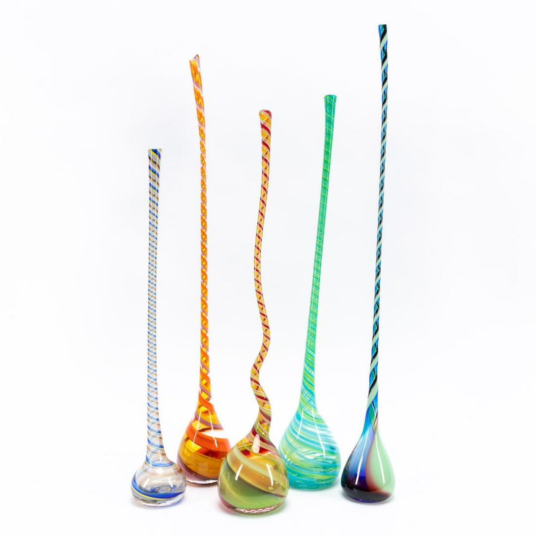 5PCS, MICHAEL ANCHIN SWIRLED BLOW GLASS BOTTLES (1 of 9)