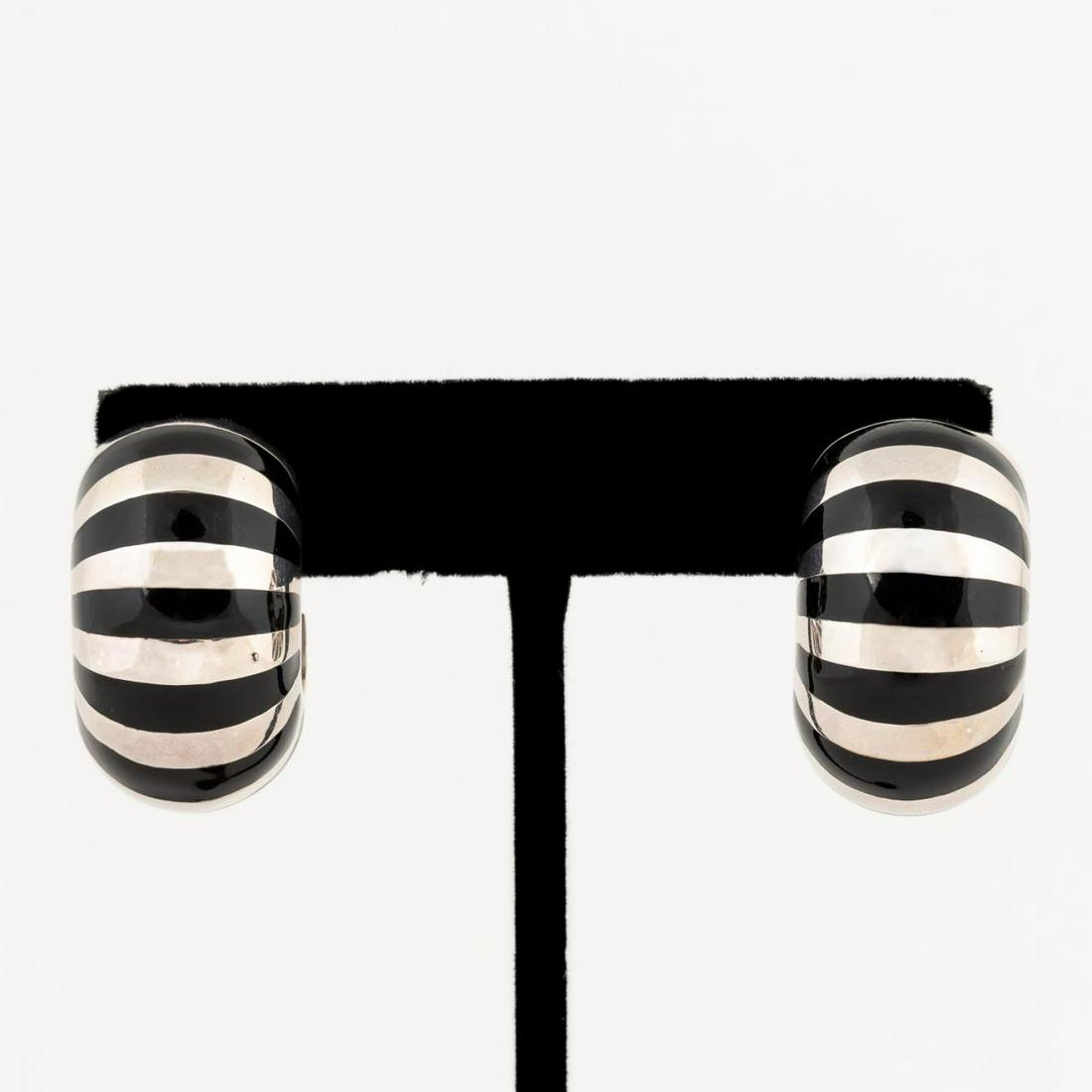 TIFFANY & CO STERLING AND BLACK ENAMEL EARRINGS (1 of 6)