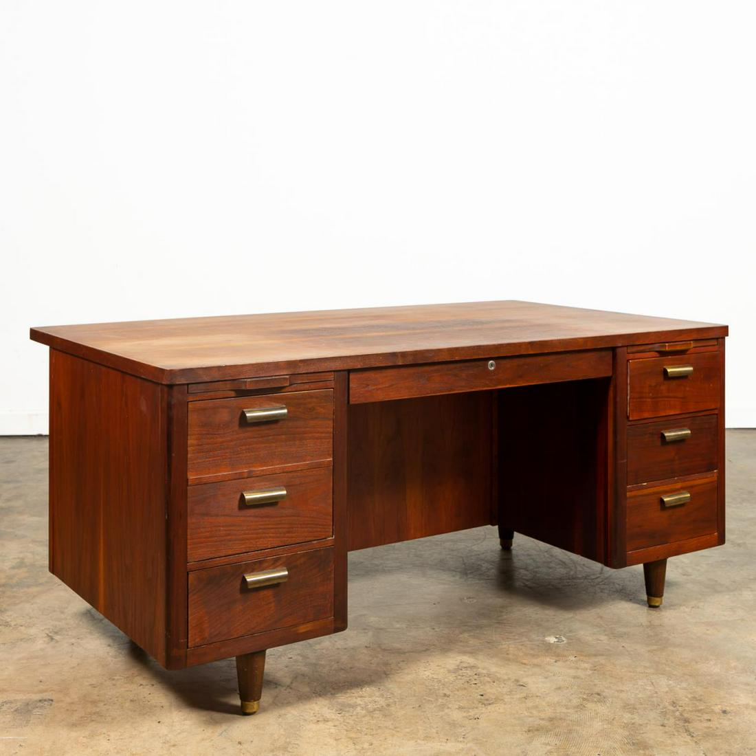AMERICAN MCM WALNUT PEDESTAL DESK (1 of 7)