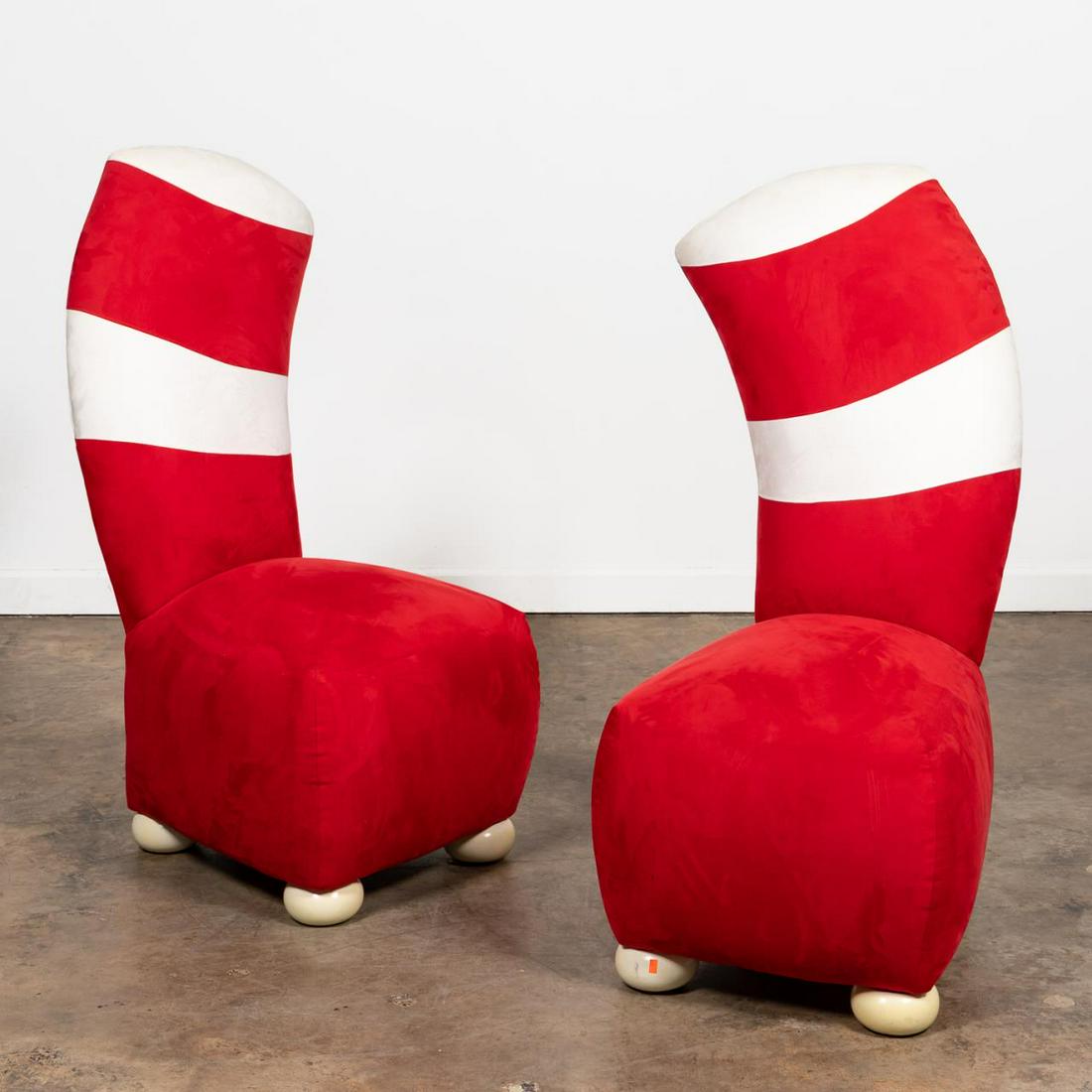 PR, CONTEMPORARY RED & WHITE CURVED ACCENT CHAIRS (1 of 7)