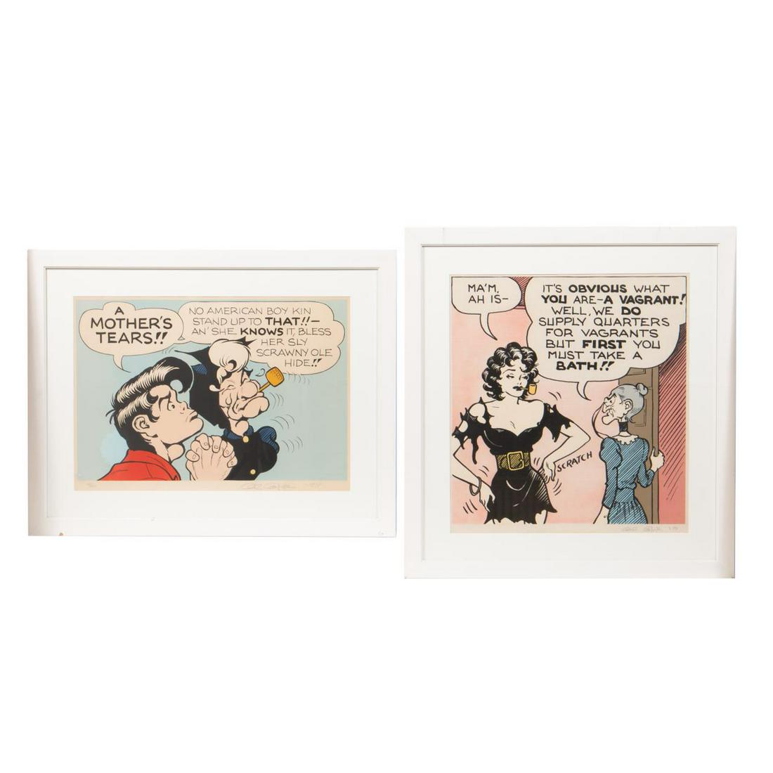 AL CAPP, POP ART SERIGRAPHS, FRAMED AS PAIR: Al Capp (Alfred Gerald Caplin) (American/Connecticut, 1909-1979). Two 1974 silkscreen prints of cartoon characters from the "Lil Abner" comic strip. Both pencil signed, dated, and one numbered 243 of
