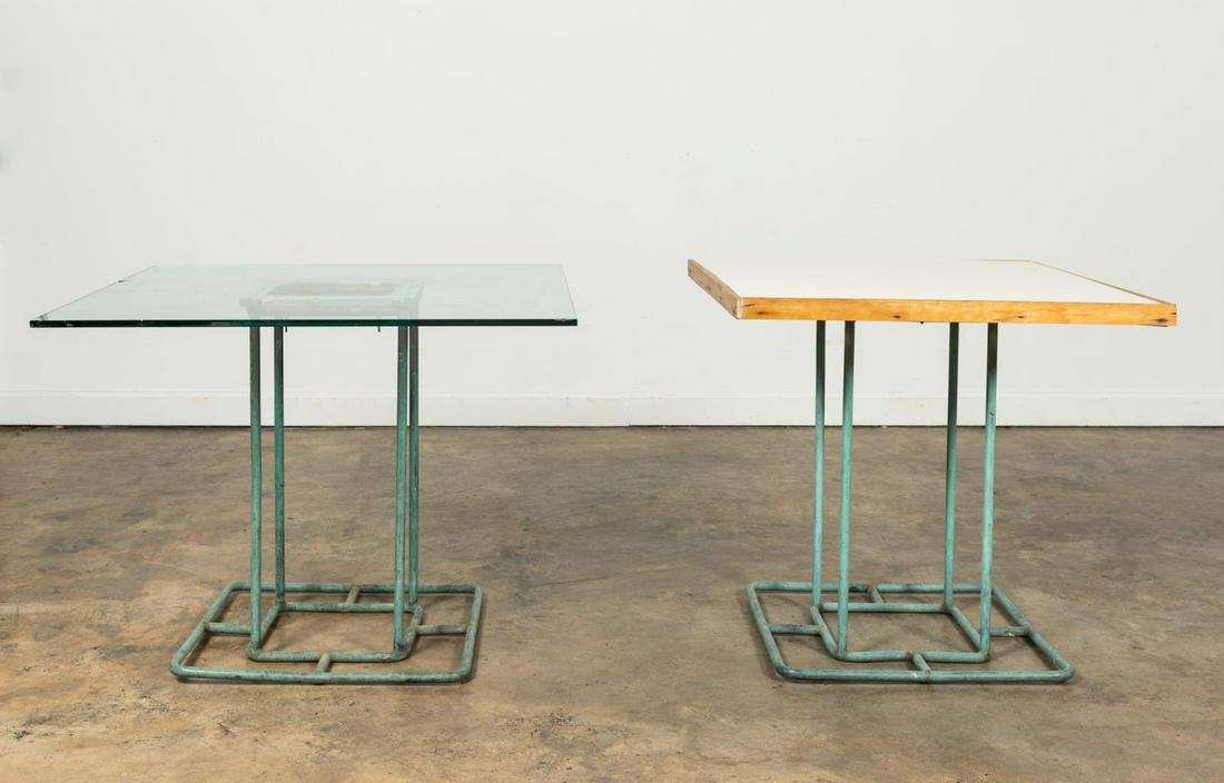 PAIR, WALTER LAMB SQUARE BRONZE CAFE TABLES BASES (1 of 6)