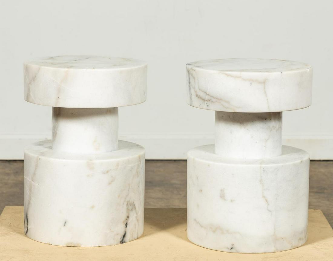 PAIR, MODERN MARBLE DRUM COCKTAIL TABLES (1 of 5)