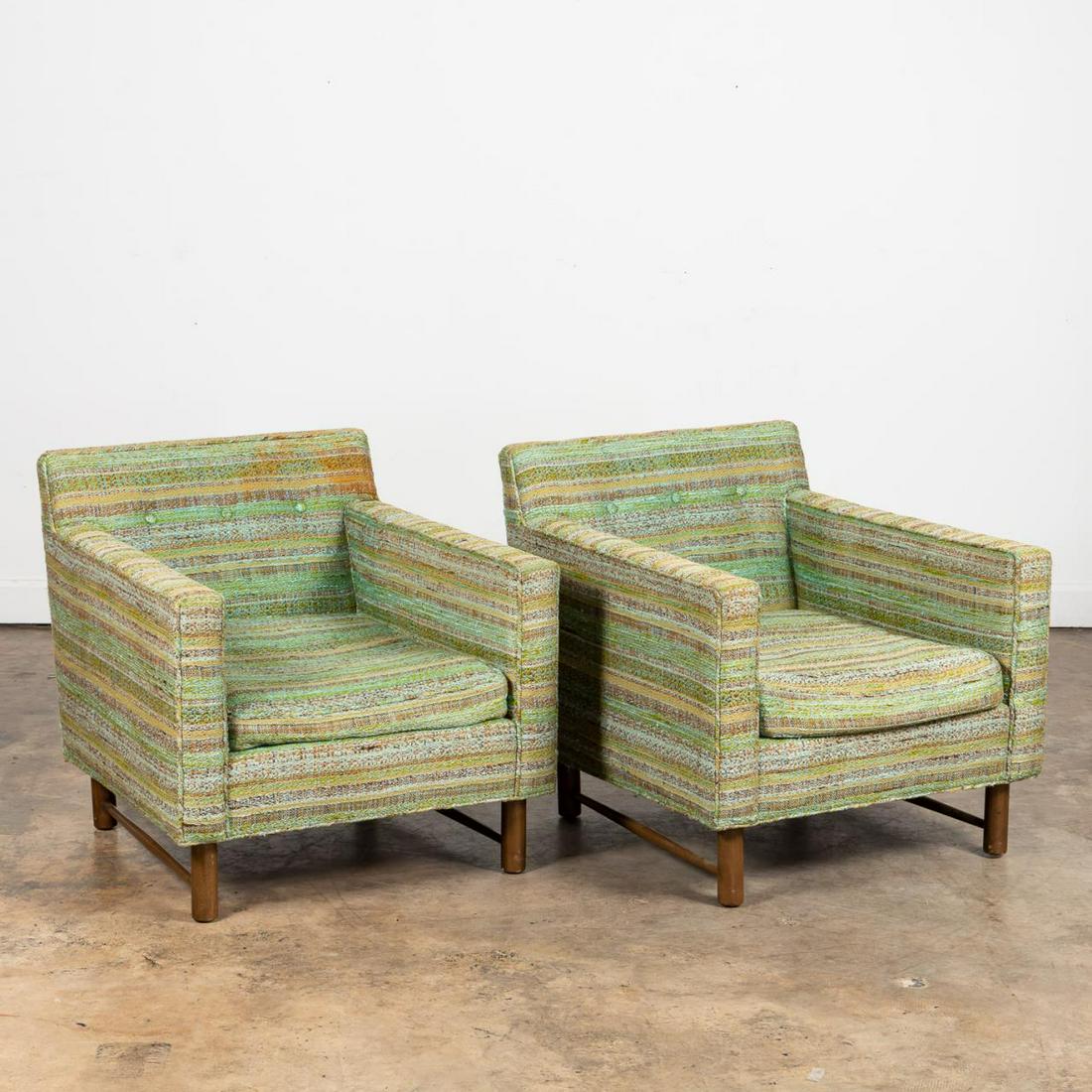 PAIR, 1960S MCM DUNBAR GREEN UPHOLSTERED ARMCHAIRS (1 of 5)