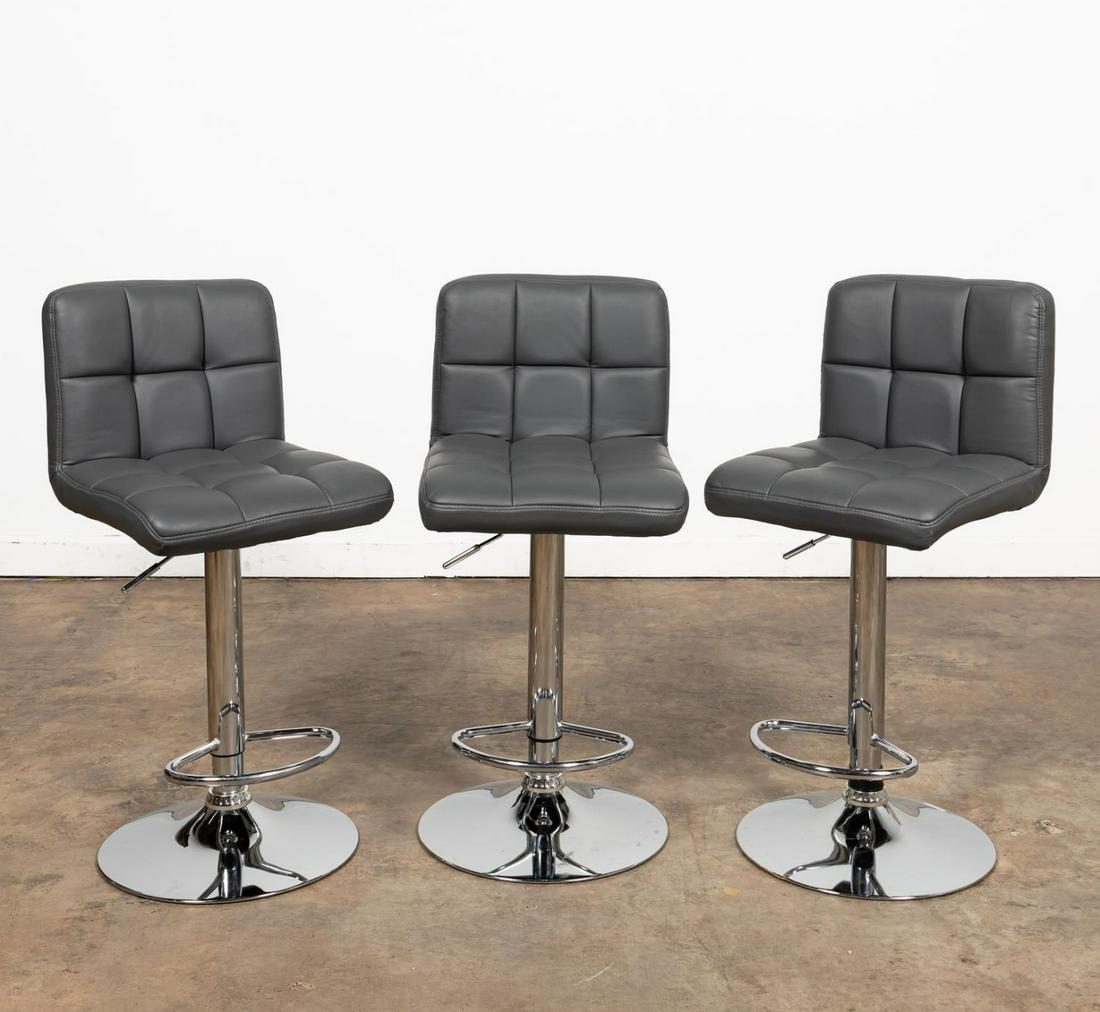 3 CONTEMPORARY FAUX GRAY LEATHER TUFTED BARSTOOLS (1 of 4)