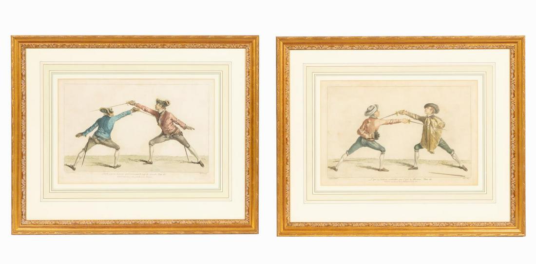 PAIR, 18TH C. HAND-COLORED SPORTING ENGRAVINGS (1 of 9)