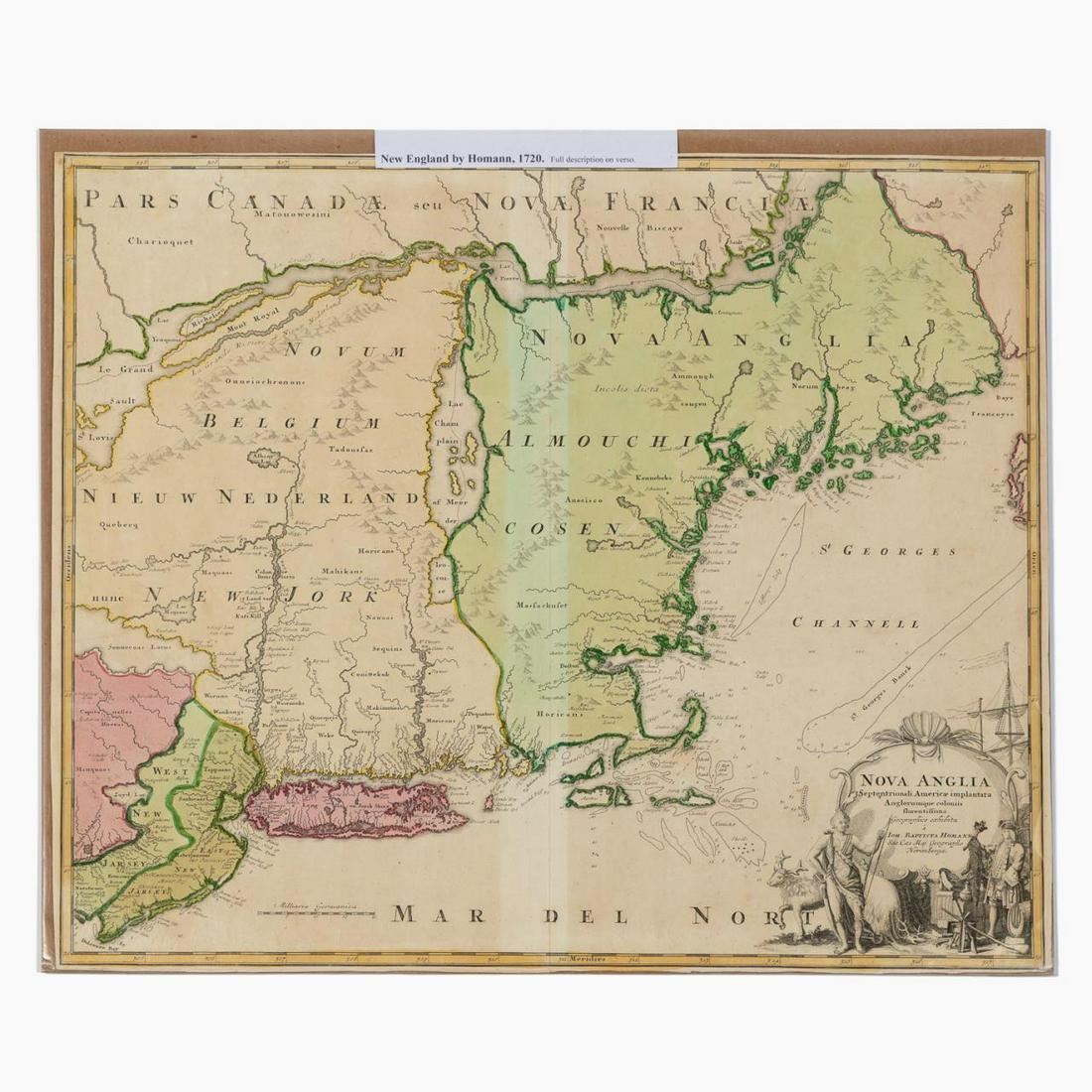 JOHANN HOMANN, MAP OF NEW ENGLAND, 1720 (1 of 5)