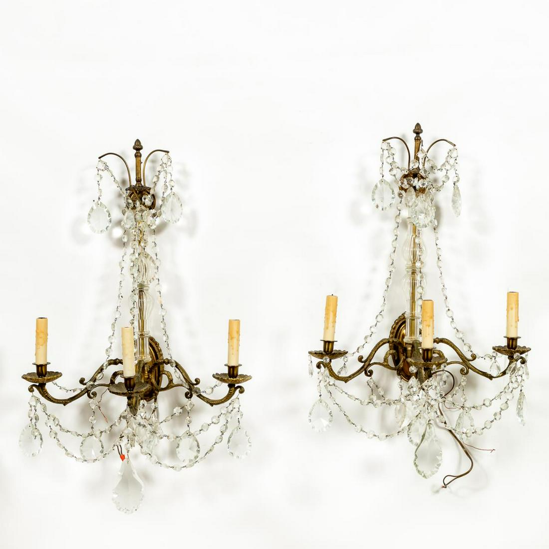 PAIR, LOUIS XIV-STYLE CRYSTAL THREE-LIGHT SCONCES (1 of 5)