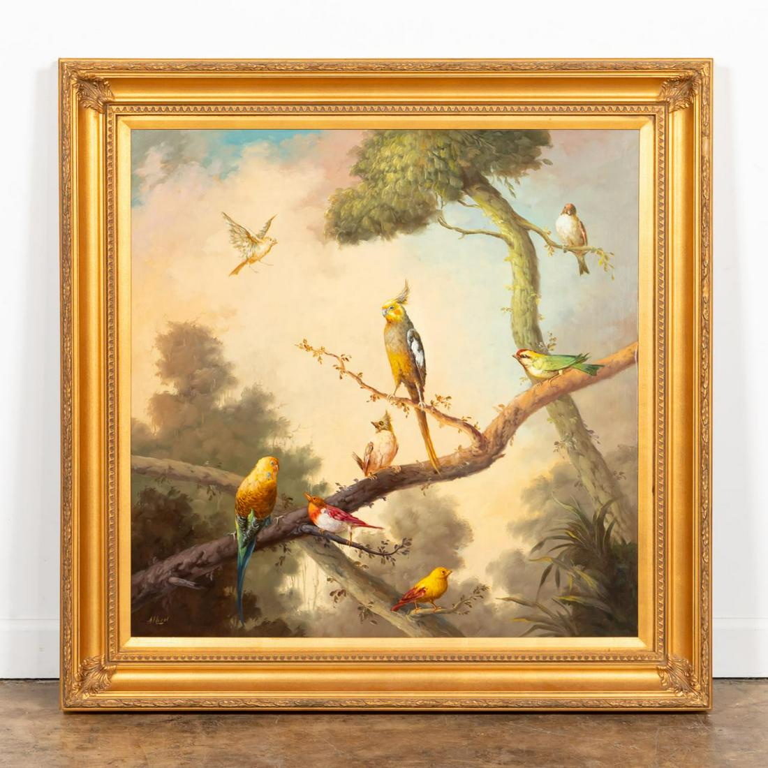 JEANNINE ALBERT, BIRDS IN LANDSCAPE OIL ON CANVAS (1 of 5)