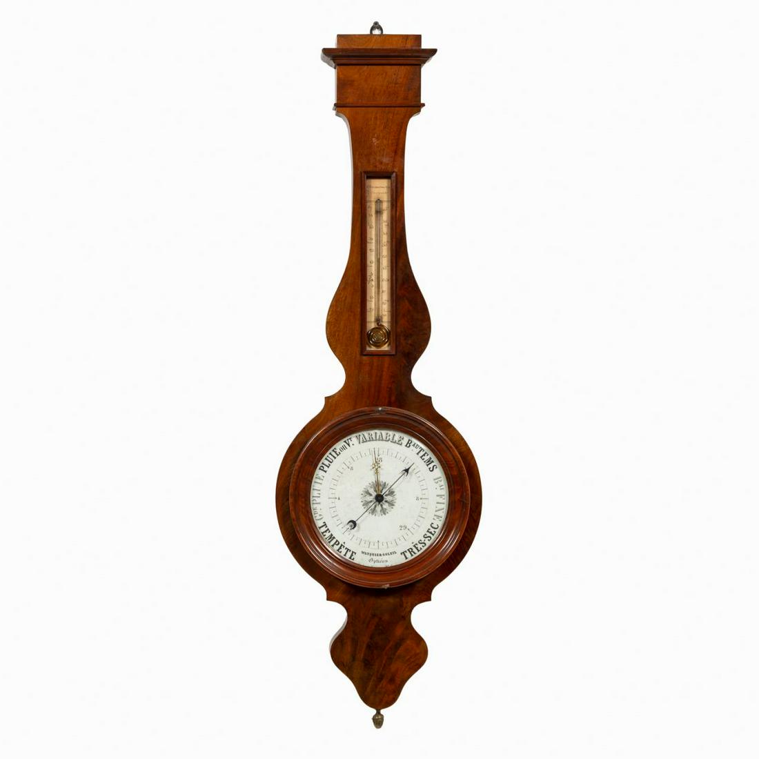 FRENCH MAHOGANY WALL HANGING WHEEL BAROMETER (1 of 8)