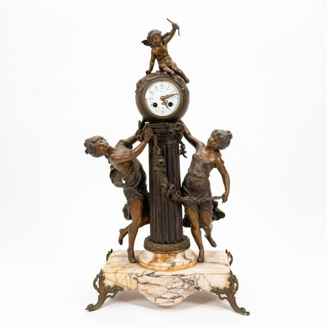 SOCIETE CLUSIENNE MARBLE FIGURAL MANTEL CLOCK (1 of 8)