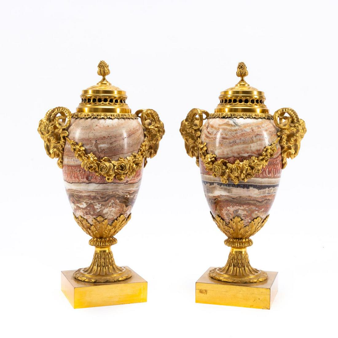 PR., LOUIS XVI-STYLE BRONZE & MARBLE CASSOULETTES (1 of 5)