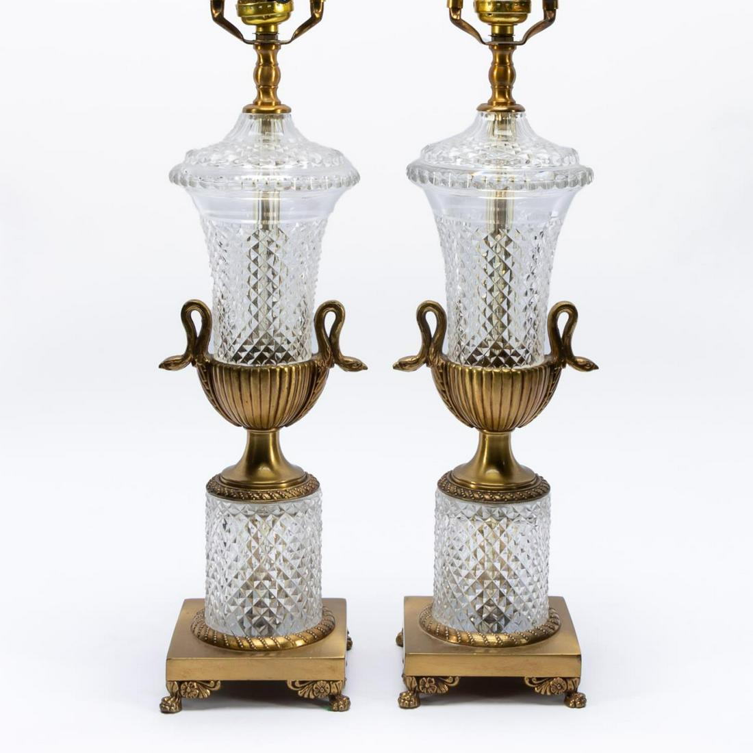 PAIR, EMPIRE-STYLE BRONZE MOUNTED CRYSTAL LAMPS (1 of 8)