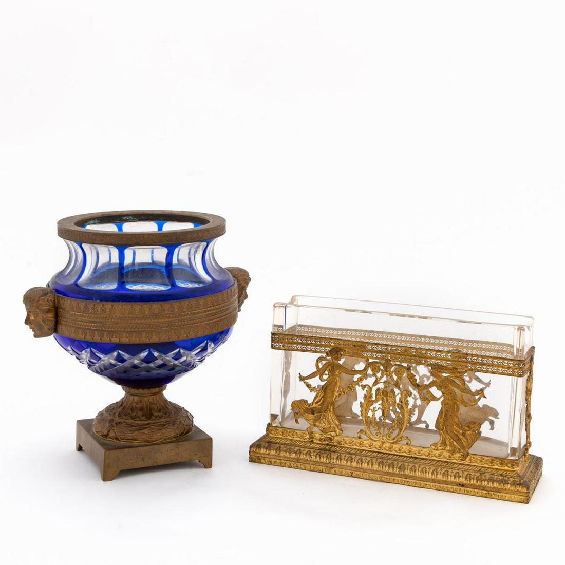 20TH C. 2 EMPIRE BRONZE MOUNTED GLASS VESSELS (1 of 7)