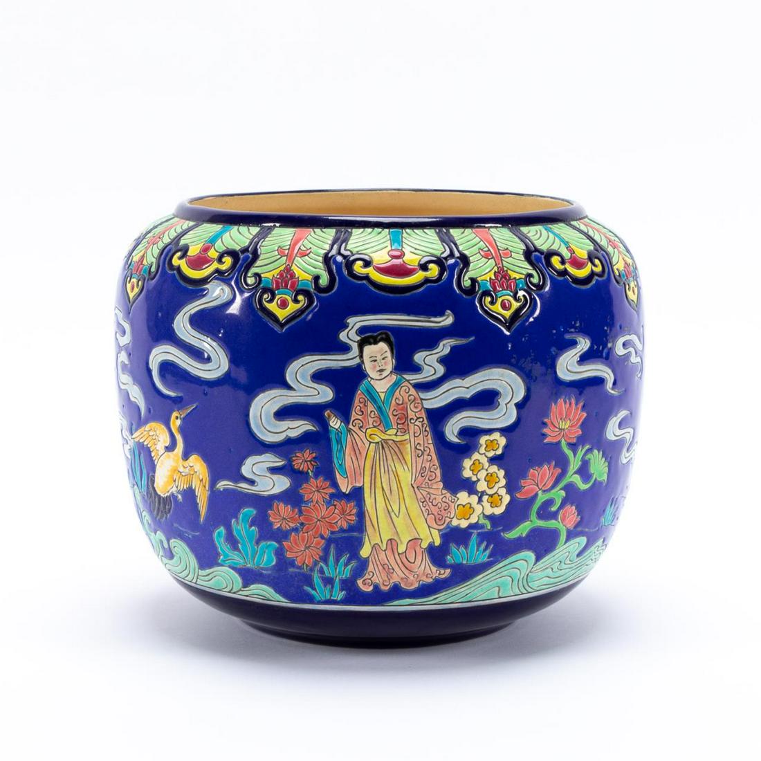 R. RIZZI FOR LONGWY, FAIENCE FIGURAL JARDINIERE (1 of 7)