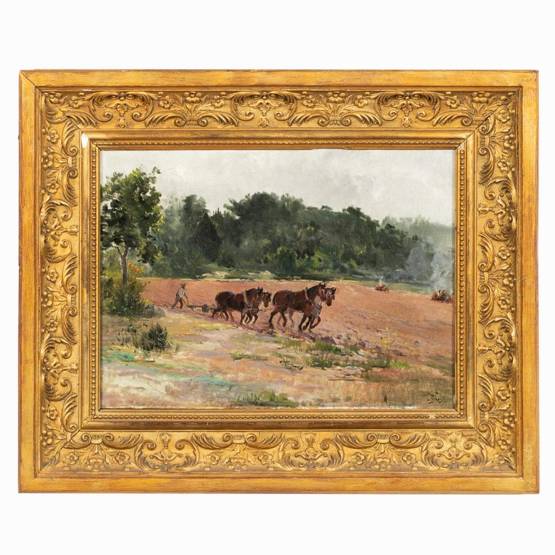 BUISSON, FRENCH FARM OIL ON CANVAS, GILTWOOD FRAME (1 of 4)