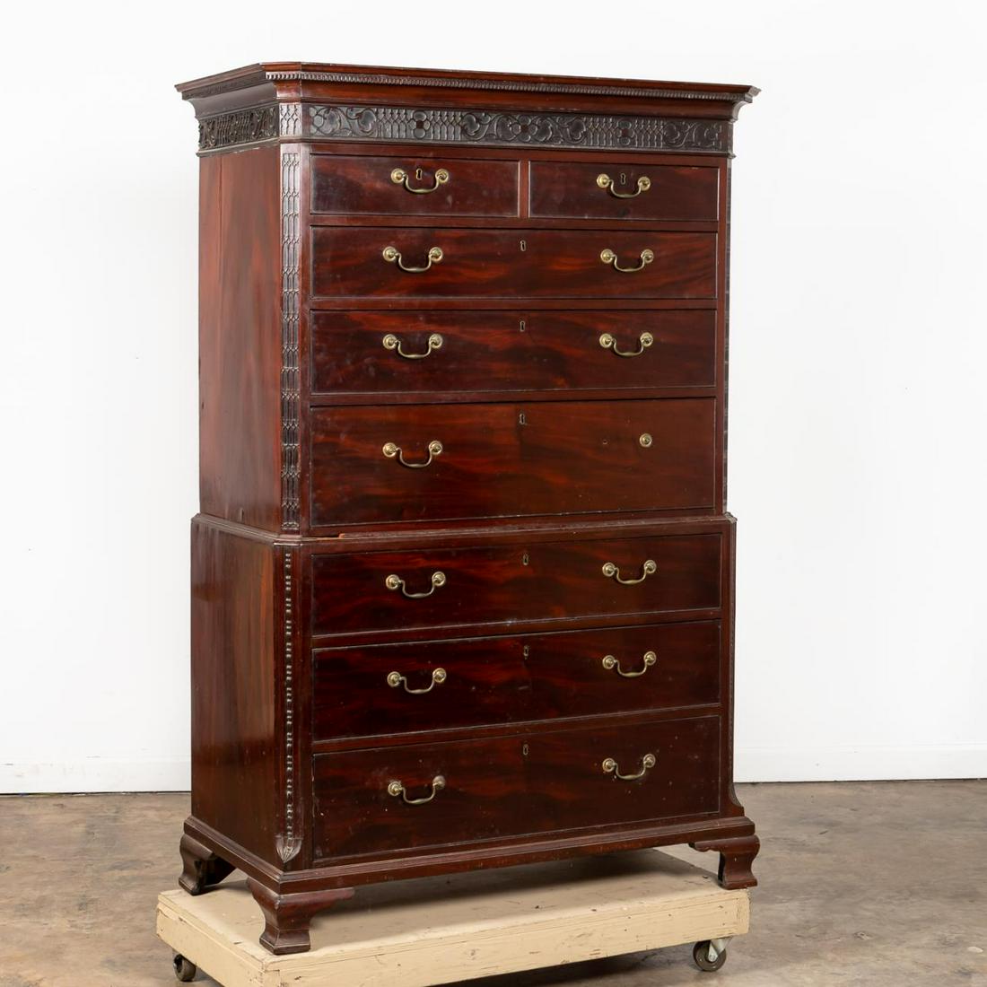 CHIPPENDALE-STYLE MAHOGANY CHEST ON CHEST DESK (1 of 10)