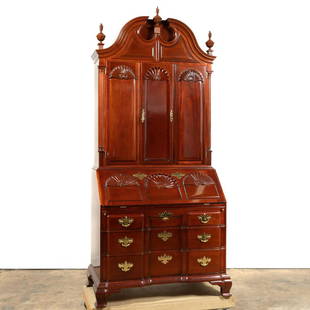 KINDEL WINTERTHUR GODDARD-TOWNSEND SECRETARY: Kindel Furniture Company (American, founded 1901), 20th century. Winterthur Collection mahogany Updyke family Rhode Island secretary desk and bookcase after the original by the Goddard and Townsend fa