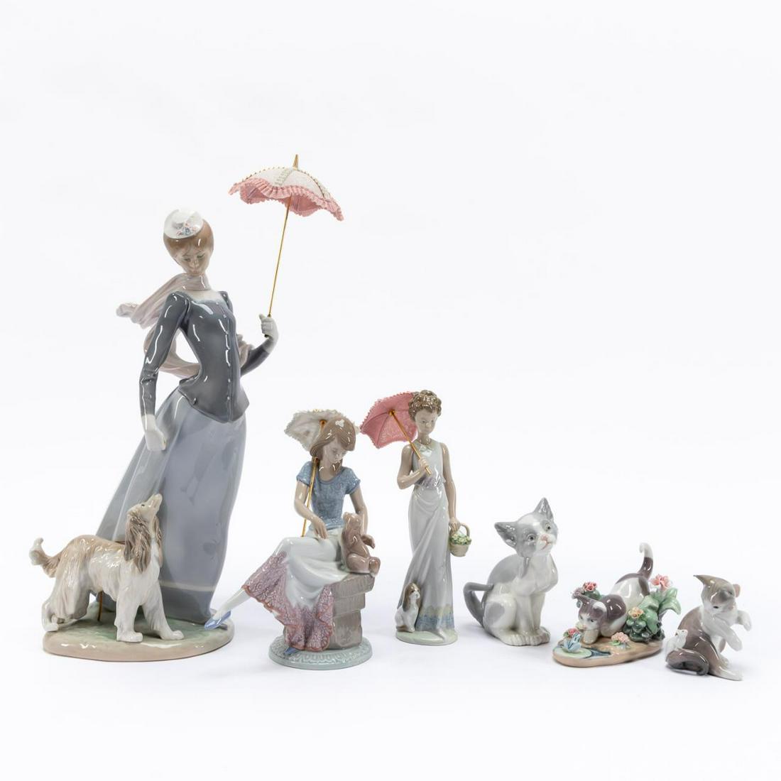 LLADRO, GROUP OF SIX, FIGURES WITH CATS & DOGS (1 of 11)