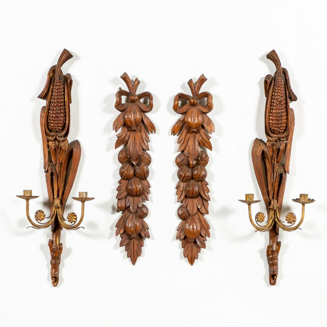 CONTINENTAL CARVED WOODEN SCONCES & APPLIQUES, 4PC (1 of 7)