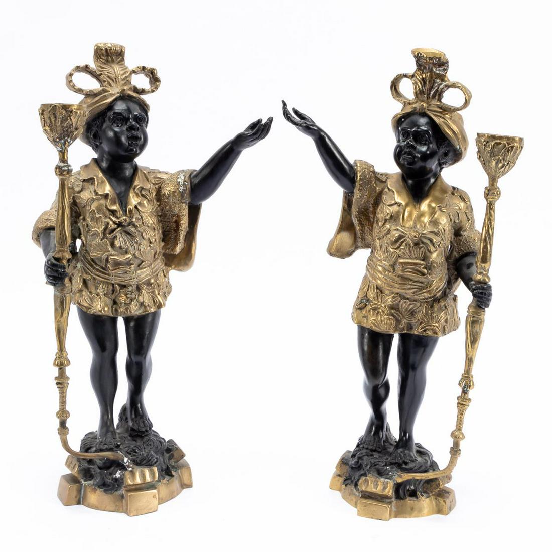 PAIR, PATINATED BRONZE BLACKAMOOR CANDLESTICKS (1 of 6)