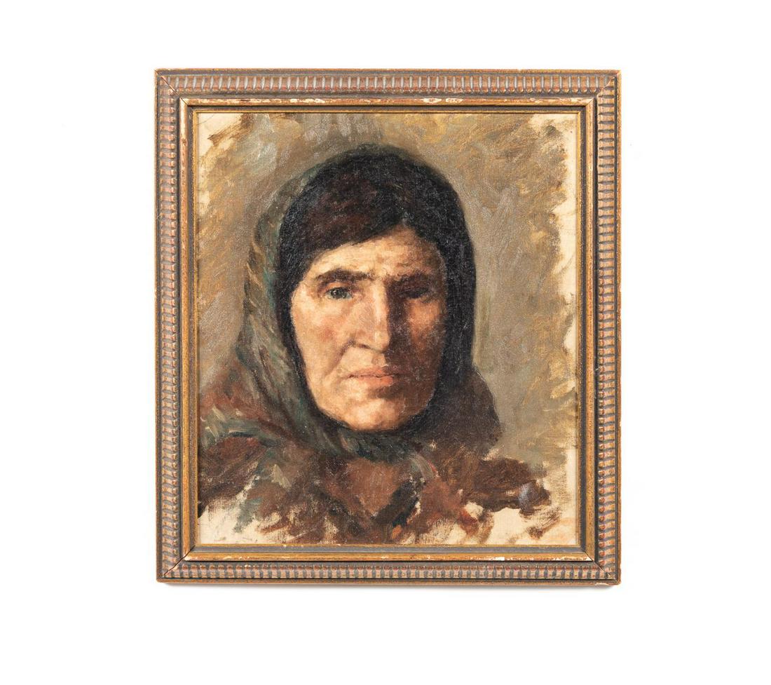 CONTINENTAL SCHOOL, PORTRAIT OF A GYPSY WOMAN: Continental School, 20th century. "Portrait of a Gypsy Woman", oil on canvas. Apparently unsigned. Approx. 16" x 16.375" (framed), approx. 13.75" x 12.25" (canvas)