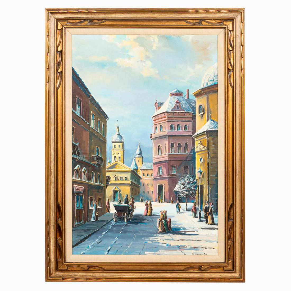 KRYSTYNA GAWARSKA POLISH STREET, OIL ON CANVAS (1 of 4)