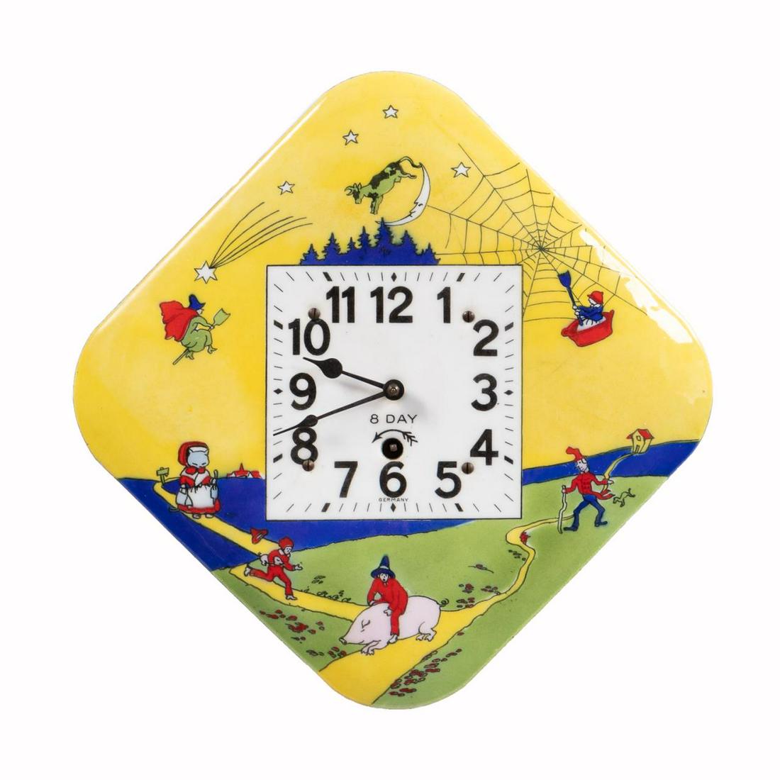 GERMAN ENAMEL NURSERY RHYME 8DAY CLOCK, C. 1920 Barnebys