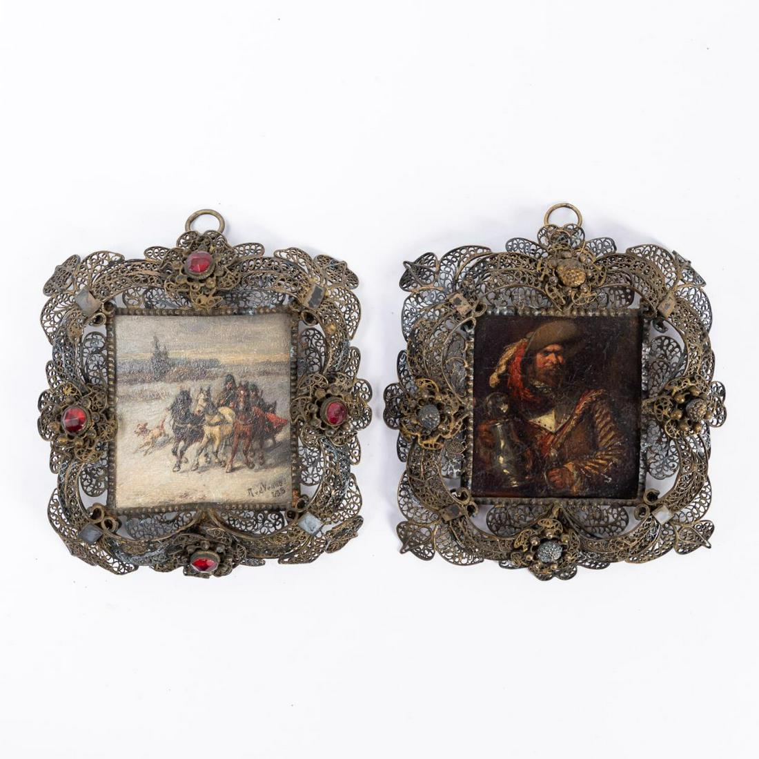 2 PCS GERMAN MINIATURE OIL PAINTINGS ON COPPER (1 of 8)