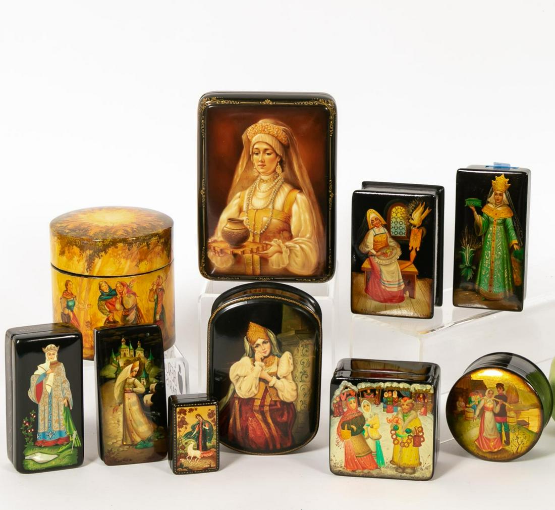 TEN RUSSIAN LACQUERED BOXES, TRADITIONAL COSTUME (1 of 5)