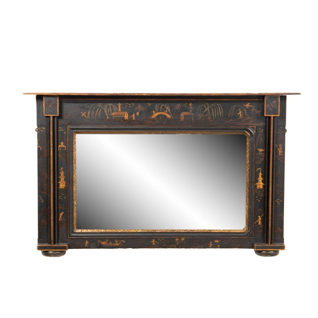 19TH C. BLACK & GILT CHINOISERIE OVERMANTEL MIRROR (1 of 5)