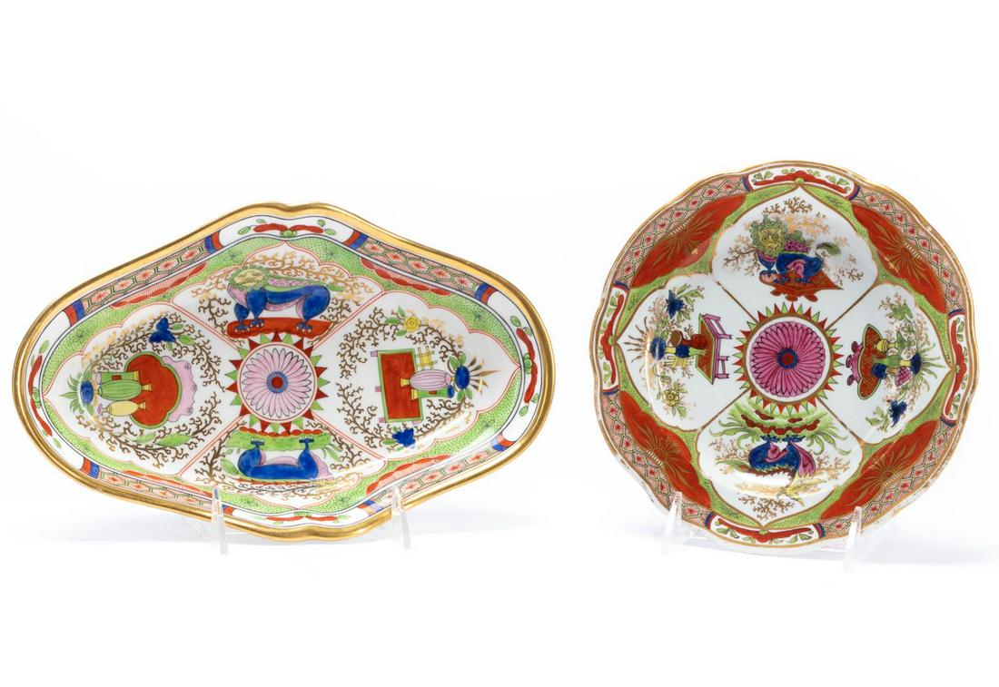 TWO, WORCESTER "DRAGON IN COMPARTMENTS" TABLEWARES (1 of 5)