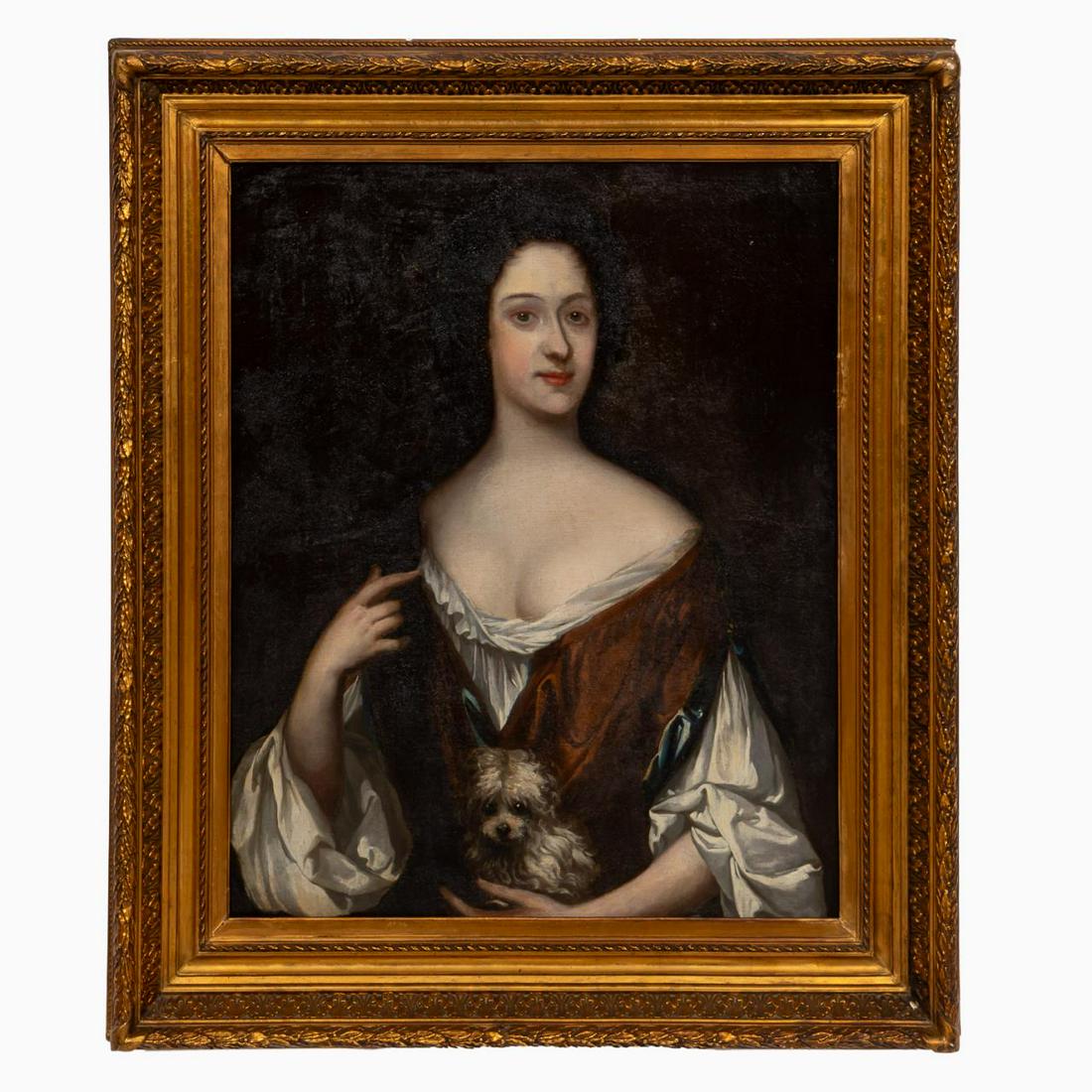 18TH C BRITISH PORTRAIT, LADY & DOG, OIL ON CANVAS (1 of 4)