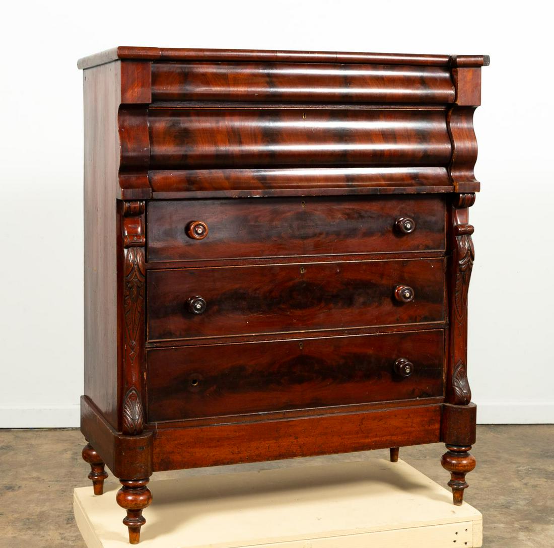 19TH C. SCOTTISH WILLIAM IV FLAME MAHOGANY CHEST (1 of 8)