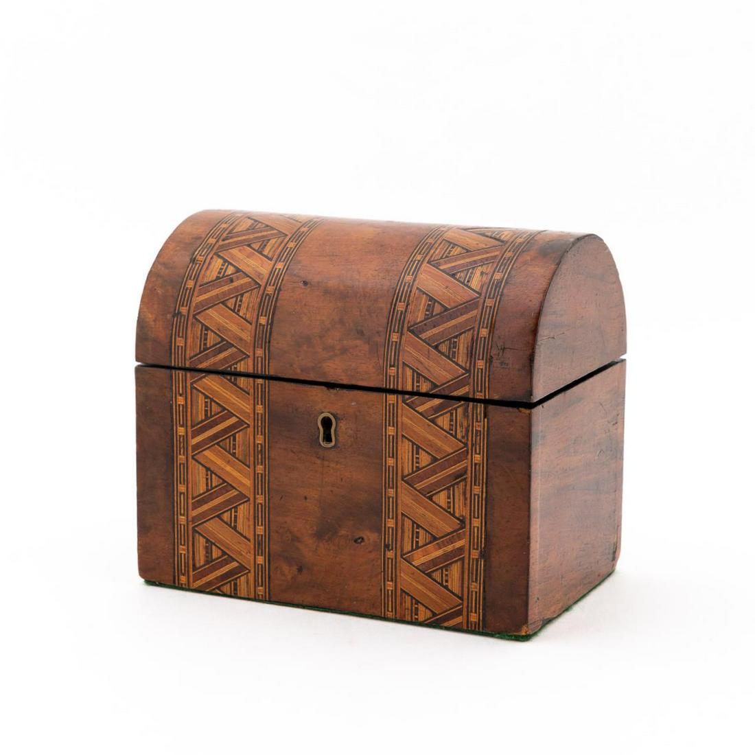 L. 19TH C. ENGLISH PARQUETRY INLAID TEA CADDY (1 of 6)