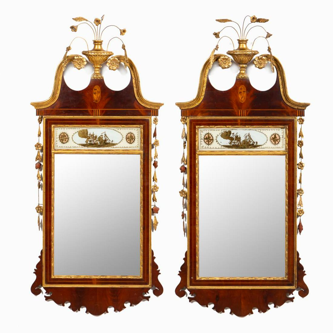 PR., 19TH C. PARCEL GILT MAHOGANY EGLOMISE MIRRORS (1 of 9)