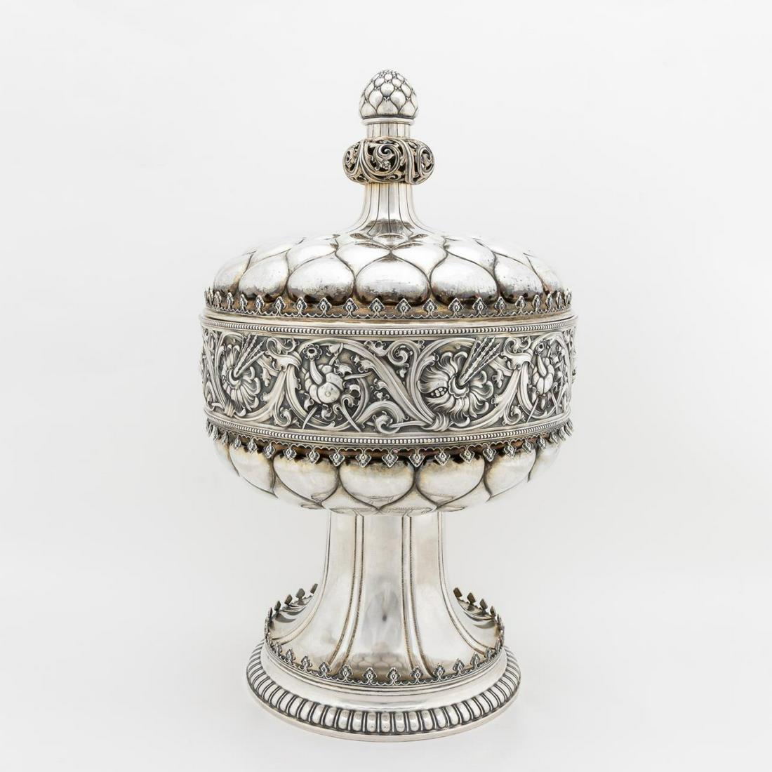LARGE GERMAN.800 SILVER NEO-GOTHIC COVERED CUP (1 of 8)