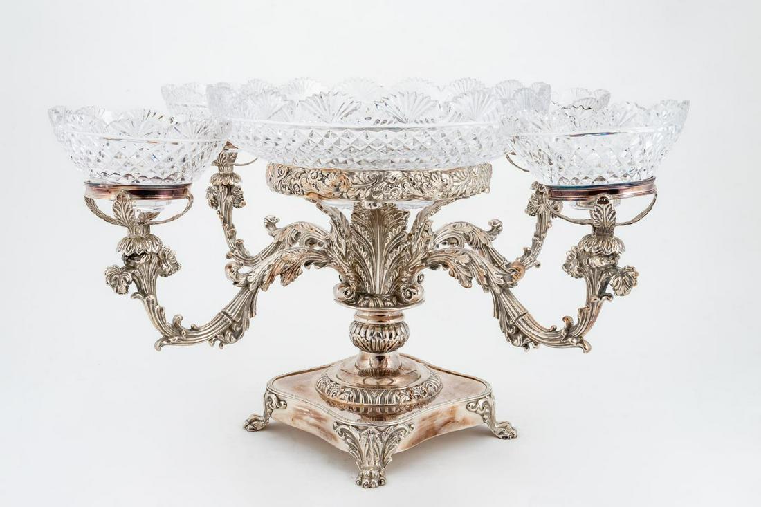 REGENCY STYLE SILVERPLATE & CUT GLASS EPERGNE (1 of 13)