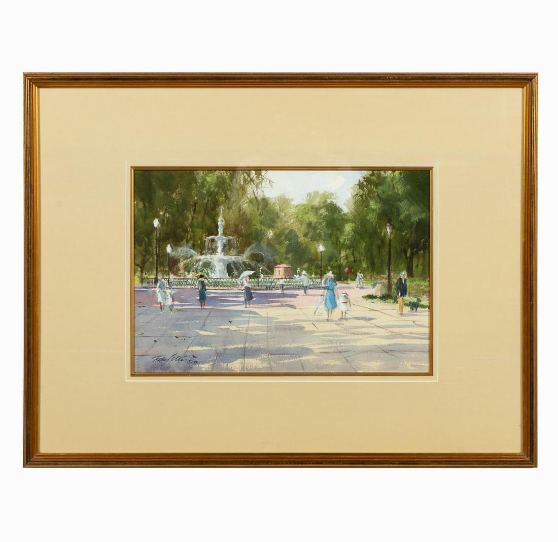 RAY ELLIS, FORSYTH PARK SAVANNAH WATERCOLOR, 1990 (1 of 3)