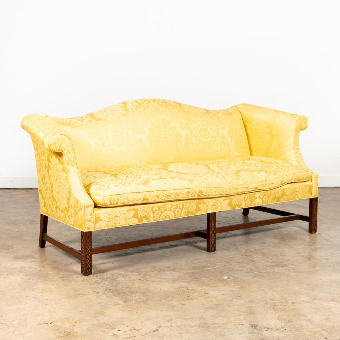 YELLOW DAMASK CHINESE CHIPPENDALE-STYLE SOFA (1 of 8)