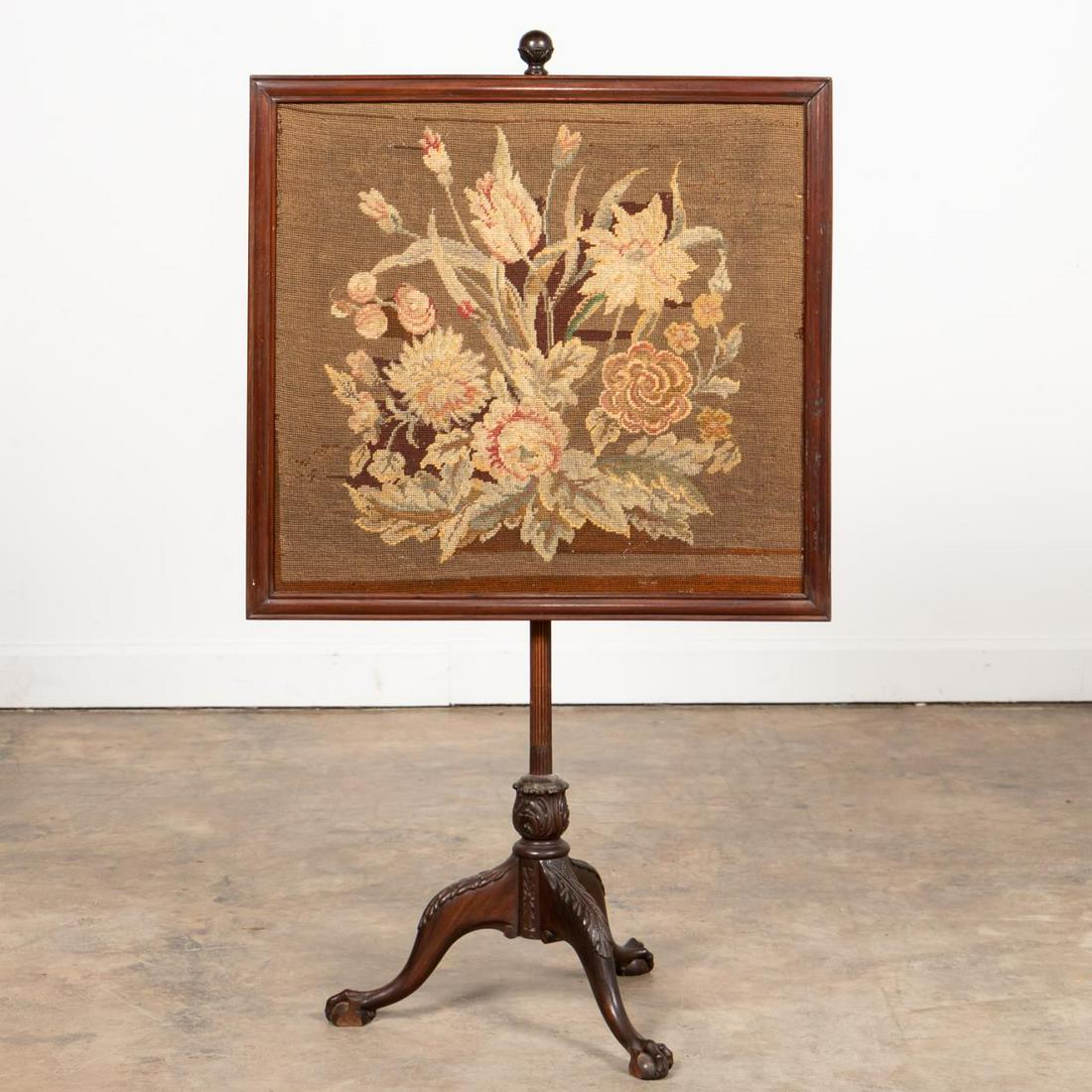 20TH C. GEORGIAN-STYLE MAHOGANY POLE SCREEN (1 of 6)