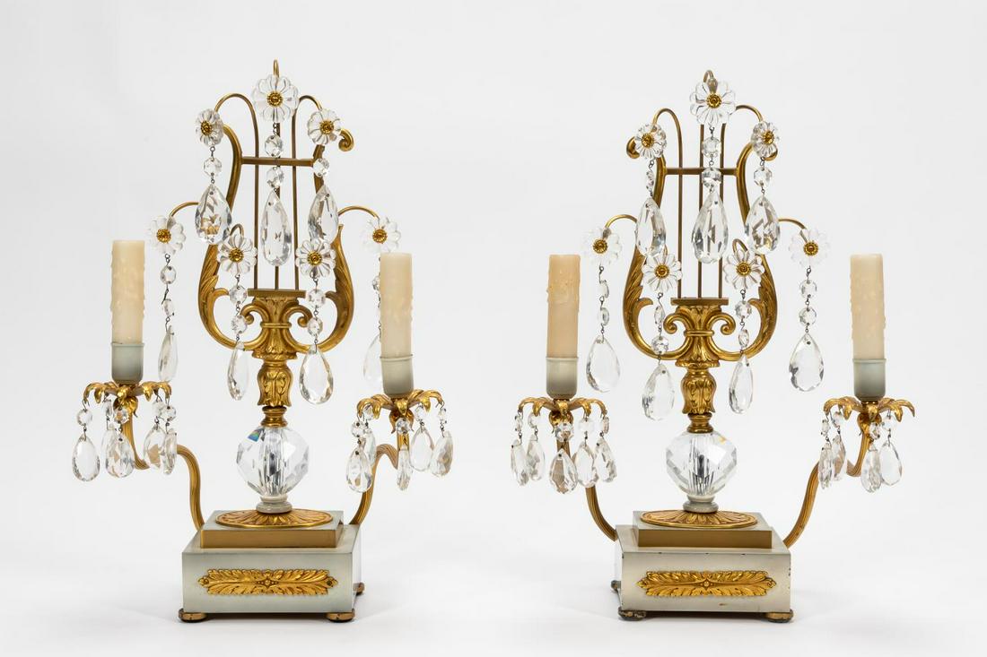 PAIR, EMPIRE-STYLE GILT METAL & CRYSTAL GIRANDOLES (1 of 7)