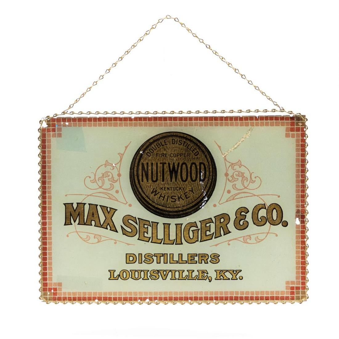 MAX SELLIGER & CO. NUTWOOD WHISKEY GLASS SIGN (1 of 3)