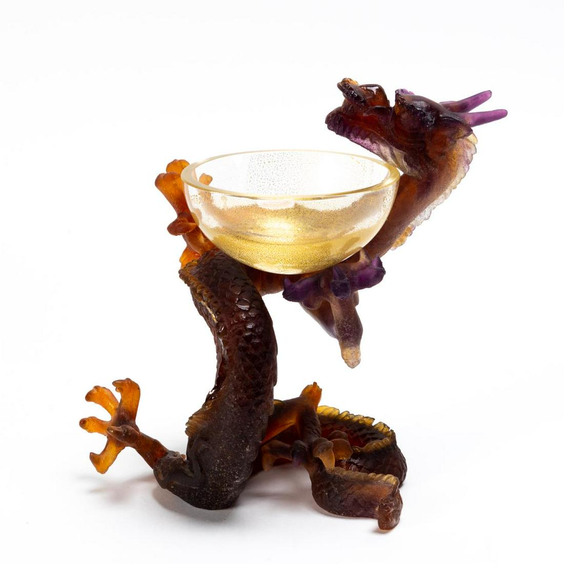 DAUM FRANCE PATE DE VERRE GLASS DRAGON WITH BOWL (1 of 5)