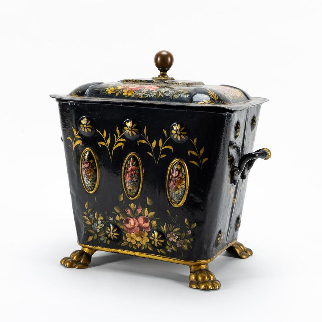 19TH C. VICTORIAN FLORAL PAINTED TOLE COAL SCUTTLE (1 of 5)