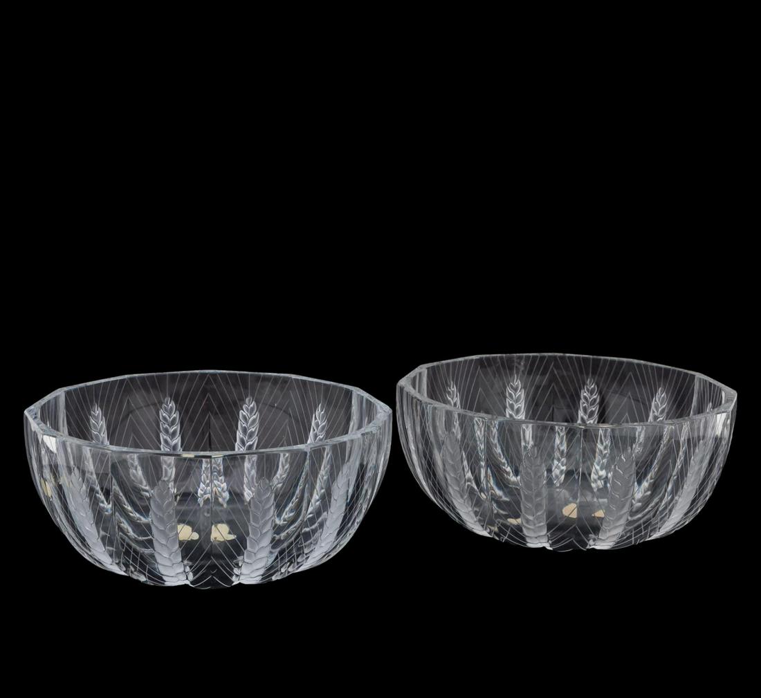 2 PCS, LALIQUE "CERES" WHEAT SHEAF CRYSTAL BOWLS (0037) on Jan 14