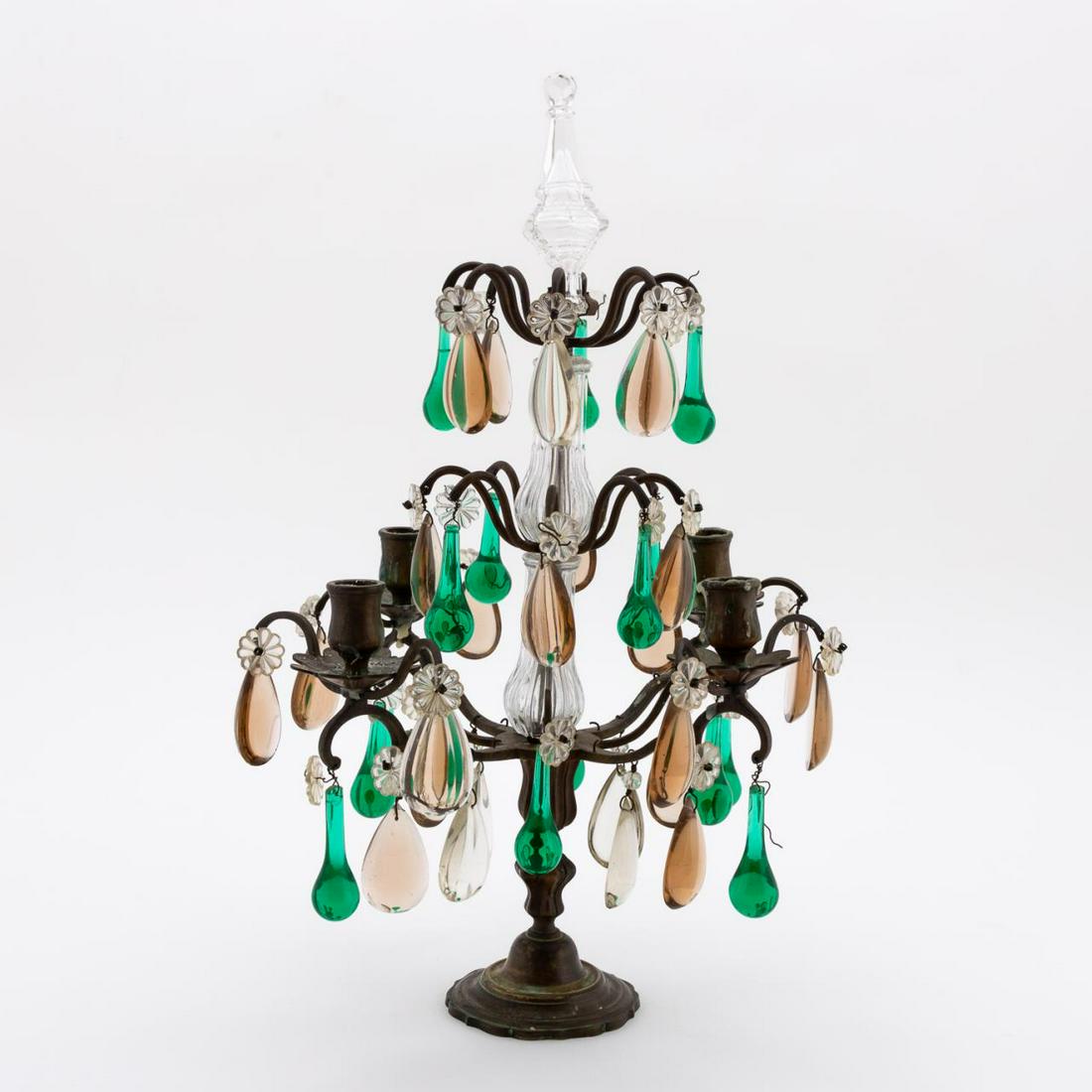 ITALIAN, CANDELABRA GREEN & SMOKED GLASS PRISMS (1 of 6)